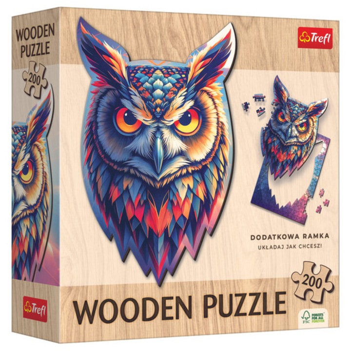 Trefl 200 db-os Wooden Contour Fa Puzzle - Bagoly (94159)