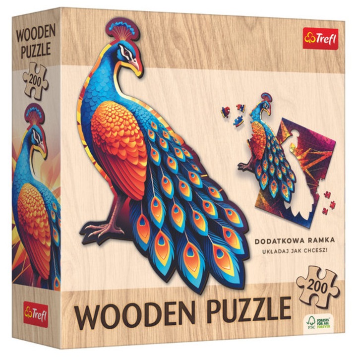 Trefl 200 db-os Wooden Contour Fa Puzzle - Páva (94160)