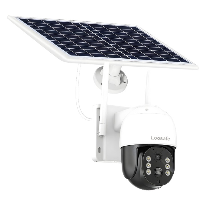 Соларна WIFI Камера за Наблюдение Loosafe® Guarian Angel TQ5 +, 8MP, Външна, Батерия 10400 mAh, Соларен Панел 7.6W, Ultra HD, 5X увеличение, Въртене, LED Светлини и Инфрачервени, Двупосочна Комуникация, Сензор за Движение, Черна