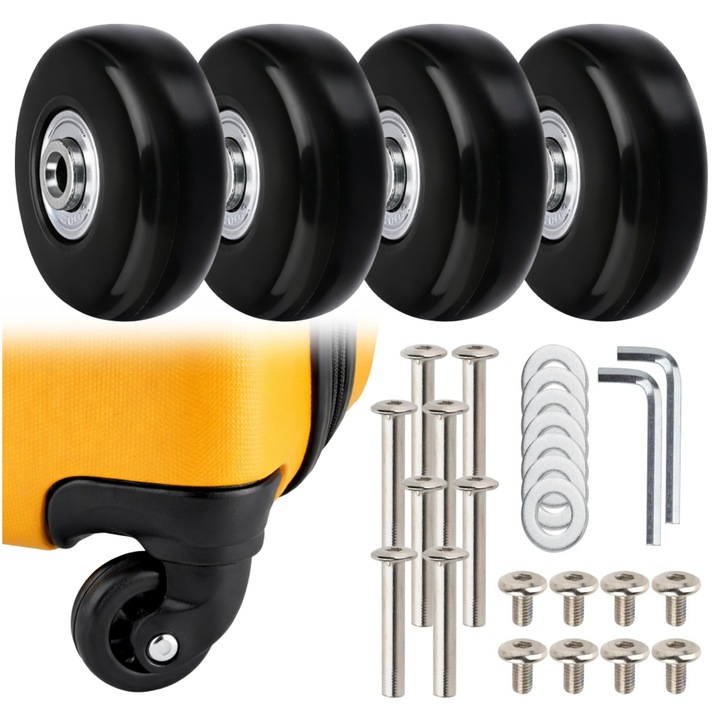 Set roți pentru valiză Korbi, 4 piese, cauciuc, negru, 5x5cm