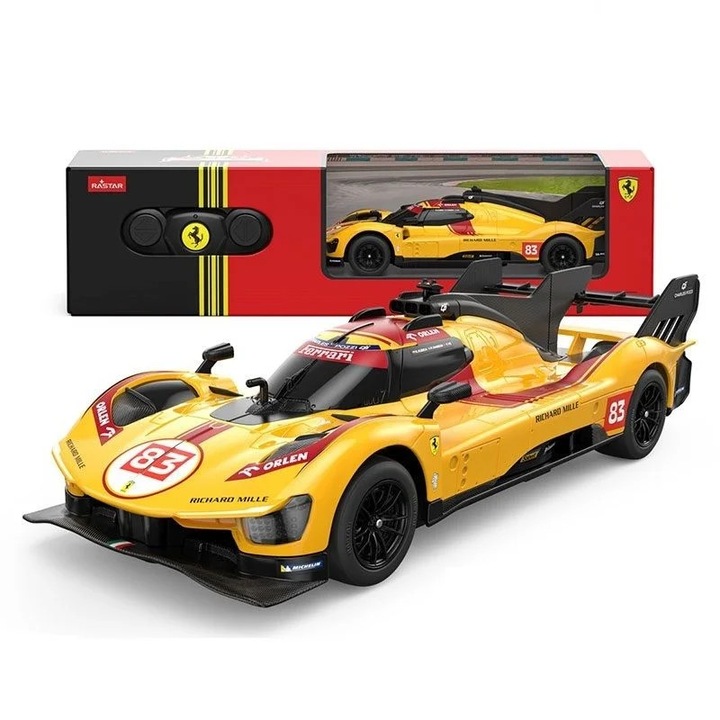 Rastar Ferrari 499P N83 távirányítós autó, sárga, 1:24 méretarány, 2WD, 19x9.5x5.3cm