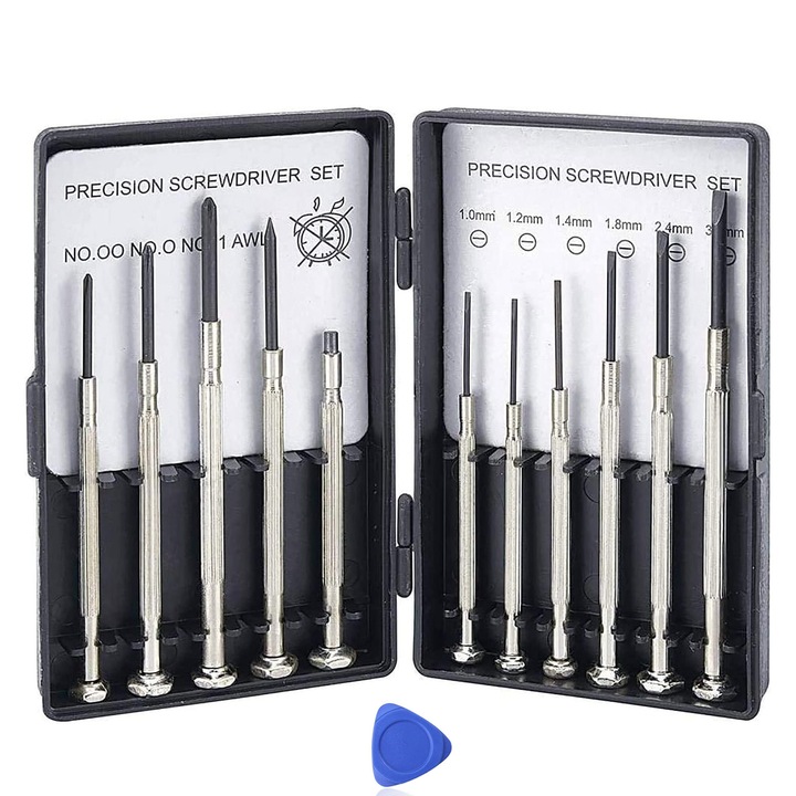 Set Surubelnite De Precizie 11 in 1, Negru, 15.3x12cm, Maner Rotativ Antiderapant, Magnetic