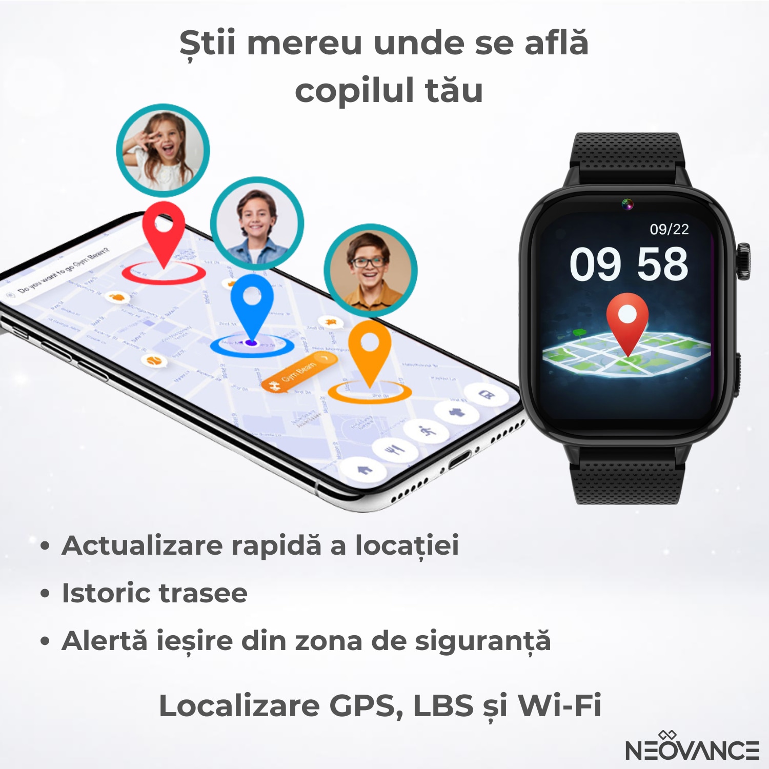 Color Control Localizare Ceas Smartwatch copii 4G GPS cu Cartela Nano SIM, Ceas Telefon ...
