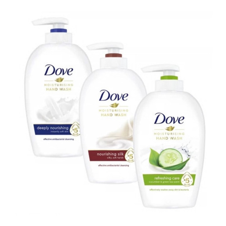 Комплект 3 кремообразени течни сапуна, Dove, Cucumber, Fine Silk, Original, 3 x 250 ml