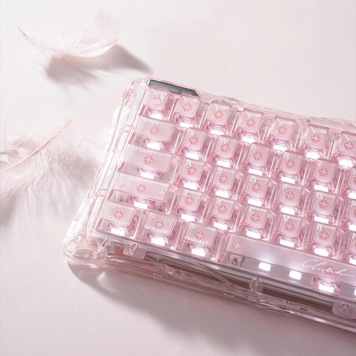 Геймърска клавиатура GravaStar Mercury V60, магнитни превключватели, RGB, розова, размери 12,8x4,95x1,61 инча
