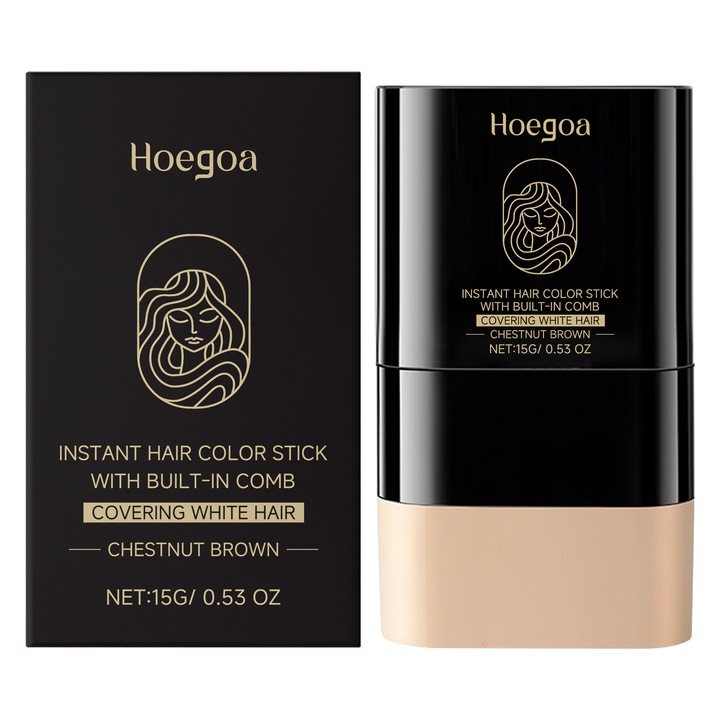Stick colorant pentru păr Hoegoa, castaniu, 15g, acoperă firele albe, formula blândă