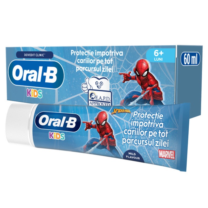 Паста за зъби Oral-B Kids Spiderman, за деца, 6 месеца+, 60 мл
