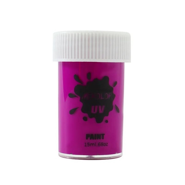 Arcfesték és testfesték 15 ml, lila színű, foszforeszkáló fluoreszkáló pigment, vízzel aktiválható, UV hatás