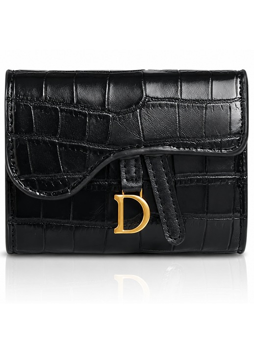 Portofel Dama Macvi® Negru, pentru Carduri, Portcard Elegant Compact, Material Ecologic Premium, Design Rafinant, Portofel Mic de Geanta