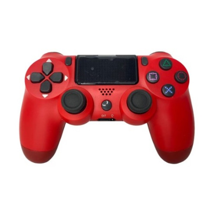 Controler wireless pentru PS4, SERIE-COMPACT77, vibratii, cu cablu de incarcare inclus, rosu, HAPPY JOKER®