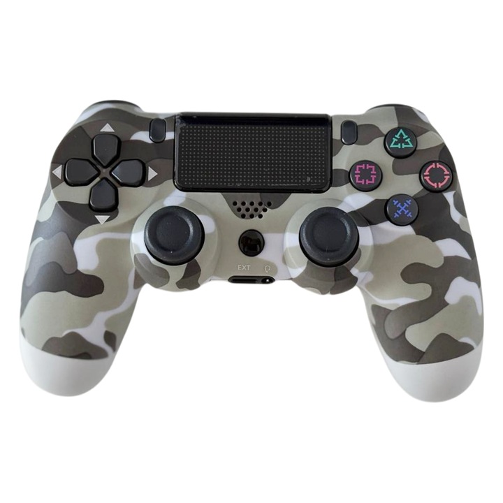 Controler wireless pentru PS4, SERIE-COMPACT77, vibratii, cu cablu de incarcare inclus, gri army, HAPPY JOKER®
