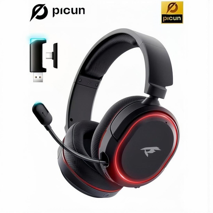 PICUN G2 Gaming Fejhallgató 5ms Késleltetés 2.4GHz Bluetooth 5.4 100h Üzemidő ENC Zajszűrős Mikrofon Fekete