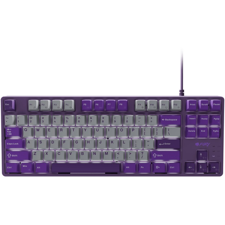 Механична клавиатура с кабел Fury Kanabo K2 TKL (80%), Геймърска, Подсветка, Дължина на кабела 160 см, Сив/Виолетов