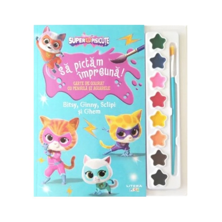Disney. Superpisicute. Sa pictam impreuna! Bitsy, Ginny, Sclipi si Ghem. Carte de colorat cu pensula si acuarele - Litera