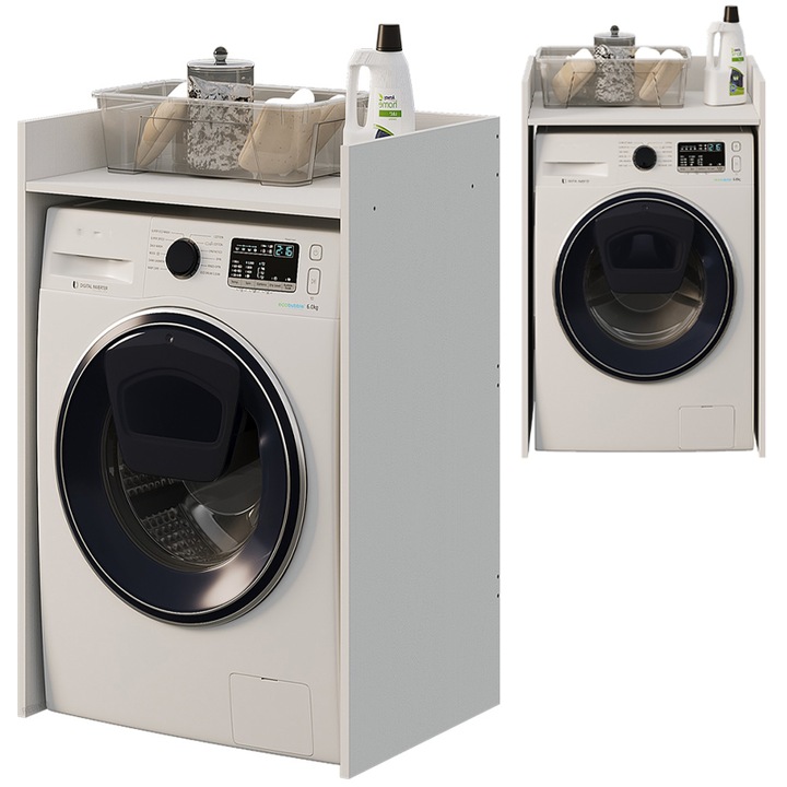 Dulap de baie deasupra masinii de spalat si uscatorului, coloana, raft, mobilier pentru electrocasnice, alb, 64 cm BADU