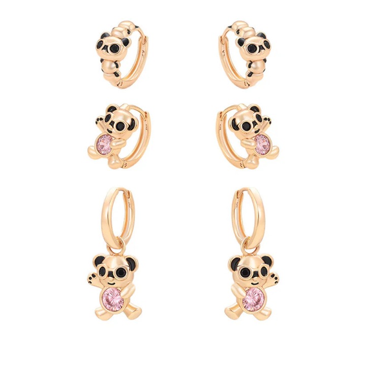 Set Cercei Ursulet, aliaj de cupru placat cu aur de 18k, insertii din zirconiu cubic