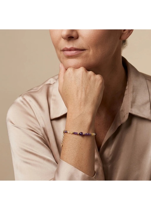 Charlotte elegáns, állítható amethyst és citrin karkötő 925 ezüstből, aranyozva