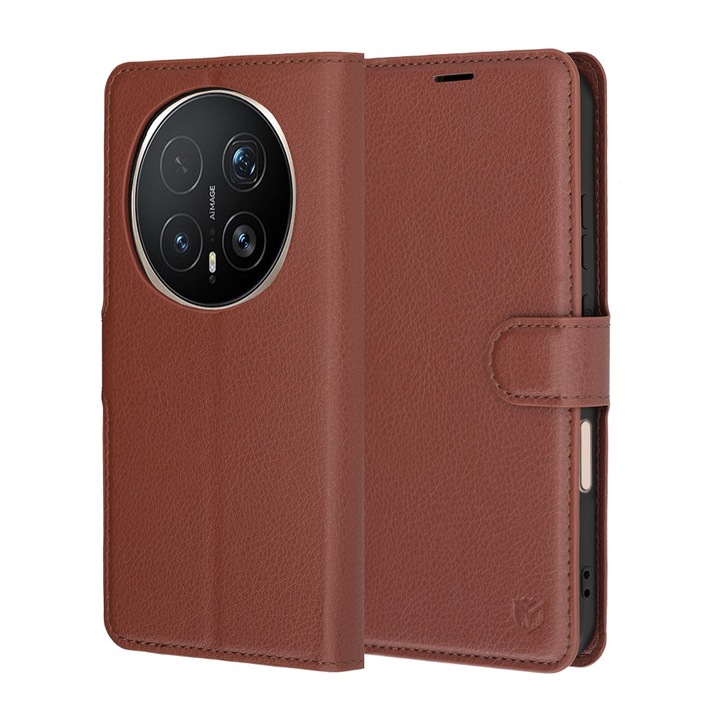 Калъф за Honor Magic 8 Pro тип книга DaDen®, кожен калъф, функция стойка, първокласно качество, противоударен, повишена защита, кафяв