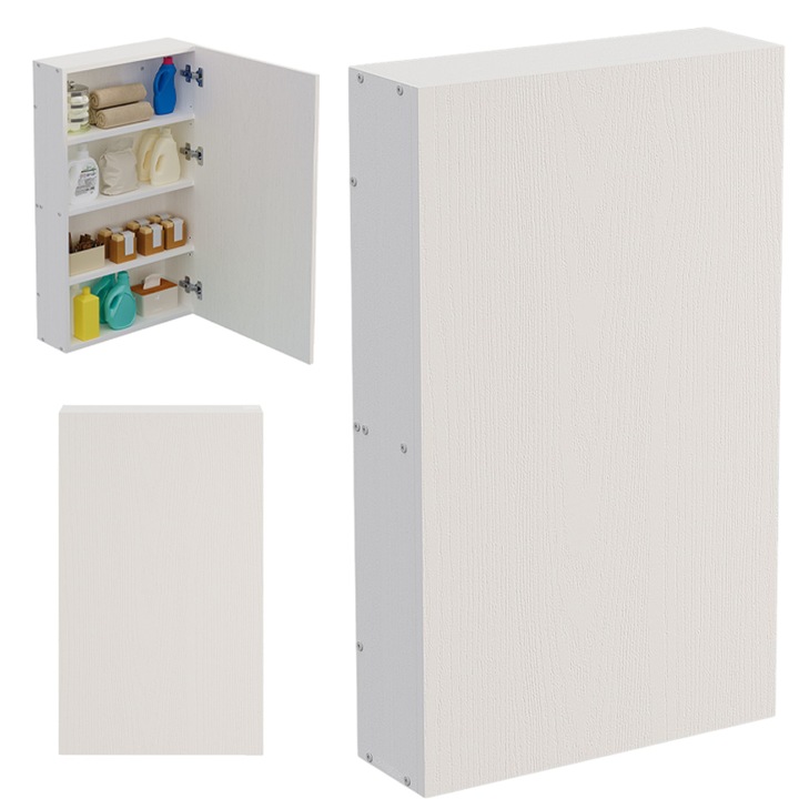Dulap de baie suspendat, alb, cu raft si coloana, de perete, stil loft modern, 80 cm MUVU