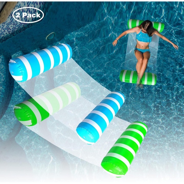2 Pachete Hamac Gonflabil pentru Piscina pentru Adulti, Sezlong Plutitor Multifunctional 4-in-1, PVC, Plutitor de Inot pentru Bronzat la Piscina Vara