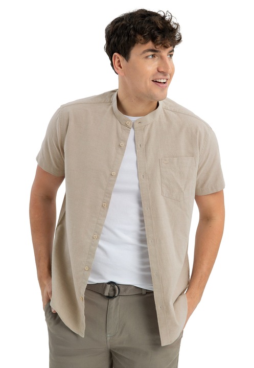Férfi rövid ujjú pamut ing, mellzsebbel, Regular Fit, Volcano C-Trifo, bézs, Bézs