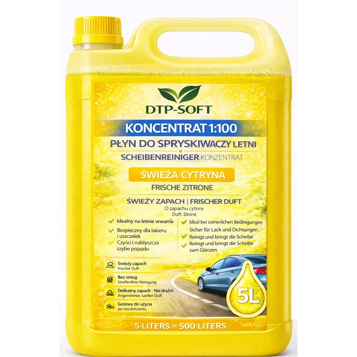 DTP-SOFT szélvédőfolyadék koncentrátum 1:100, 5L, citrus illat, 500L hatékonyság