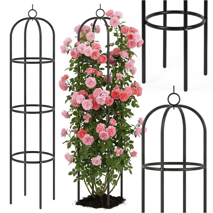 Suport metalic pentru plante de gradina 190 x 40 cm, spalier pentru trandafiri, suport plante cataratoare, design decorativ tip arc, stabil, Negru