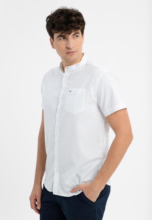 Férfi rövid ujjú pamut ing, mellzsebbel, Regular Fit, Volcano C-Trifo, fehér, Fehér