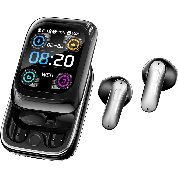 NE48 KI 3in1 fordító fülhallgató, Bluetooth 6.0, AI 165 nyelv, 11 fordítási mód, IPX5, 48 óra üzemidő, HiFi hangzás, ENC mikrofon, LCD érintőképernyő, azonnali fordító utazáshoz és üzleti célokra, ingyenes Auralntelli alkalmazás