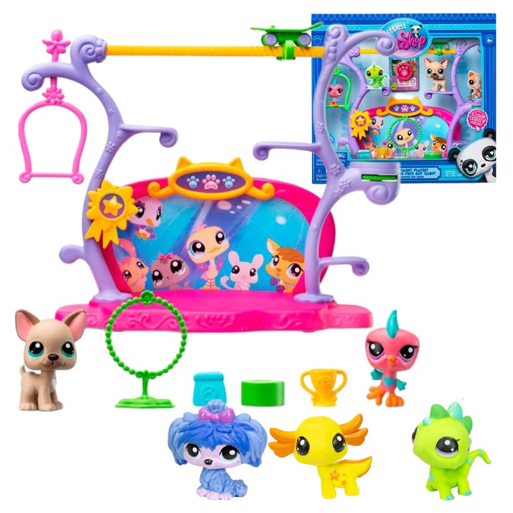 Комплект за игра Фигурки Littlest Pet Shop, Bandai, 3 фигурки, куче, динозавър, многоцветен