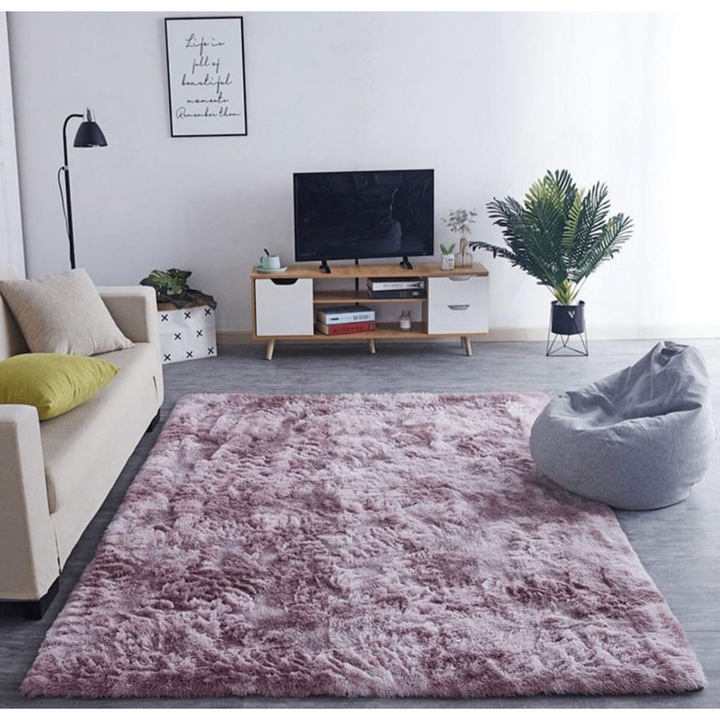Covor Fluffy Lila 150x200 cm Poliester Microfibra Baza Antiaderenta Uni