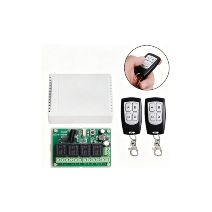 Modul releu pentru telecomanda wireless cu patru canale, 433 MHz, 12 V, inclusiv telecomenzi duble