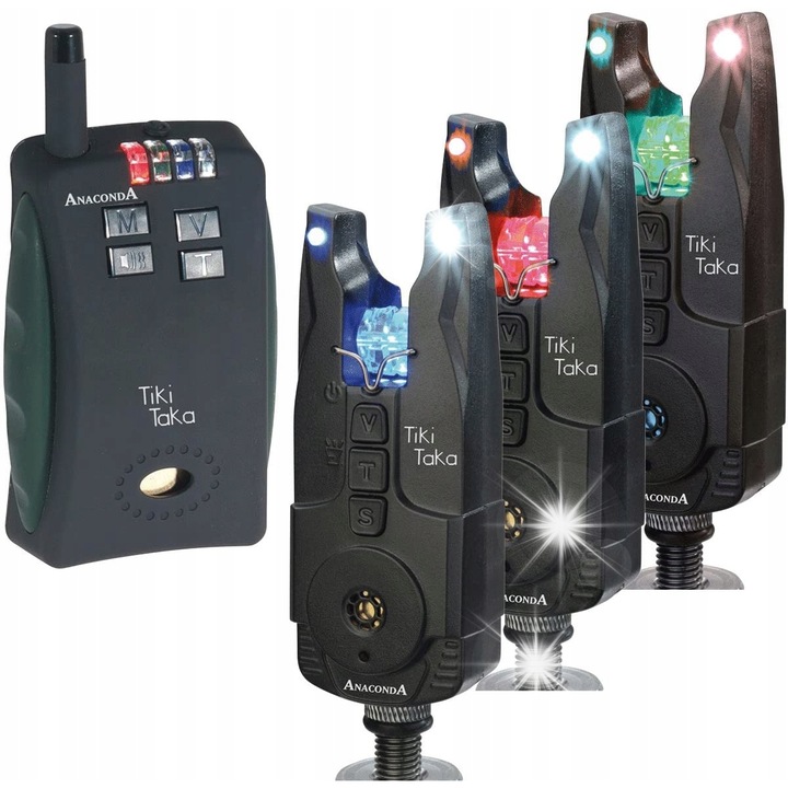 Set sisteme de semnalizare pescuit Anaconda Tiki Taka, 3 piese, rosu/albastru/verde, electronic