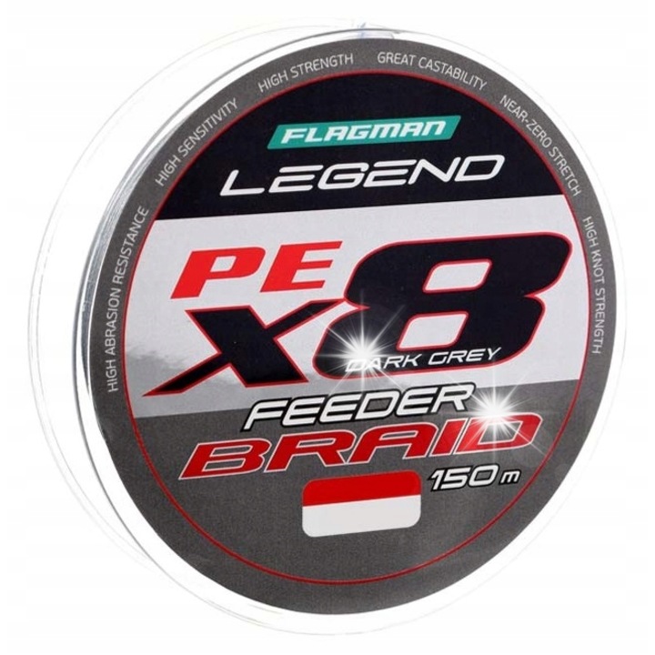 Plecionka de pescuit Flagman Legend Feeder Braid X8, 150m, 0,16mm, 8 fire, gri inchis