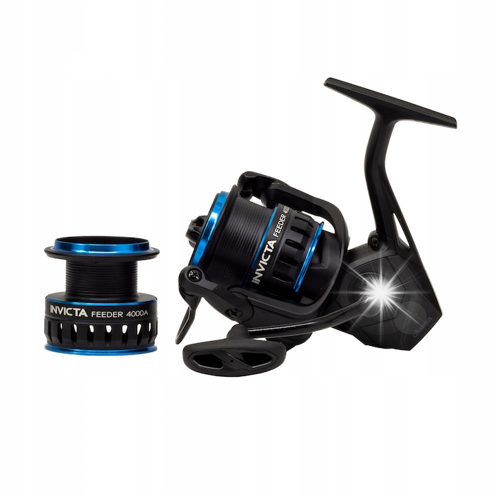 Mulinete Okuma Invicta 4000, 7+1 rulmenti, 5.2:1 raport de transmisie, 9kg putere frana, 273g, set cu spula din aluminiu