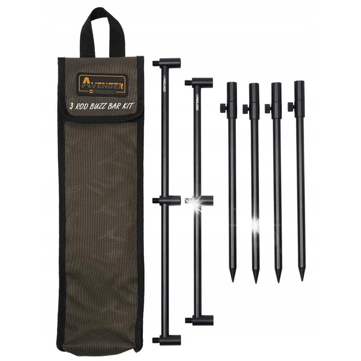 Set suporti Prologic Avenger Buzz Bar 3 rod, aluminiu, 20-34cm, negru