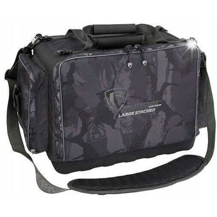 Torba de pescuit Fox Rage Voyager Camo Stacker Large, 48x30x24cm, include 7 cutii, impermeabila, curea 3D