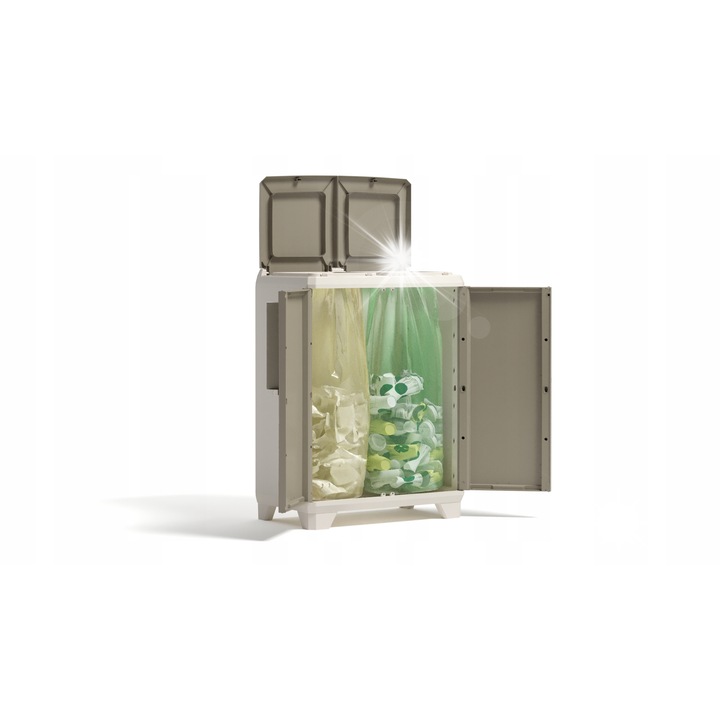 Sistem de reciclare, Keter, Split Premium Wood, 2 compartimente, 39x68x92cm