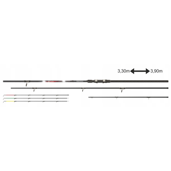 Lansete pescuit Mistrall Zino Feeder 3,30-3,90m, 120g, set cu 3 stifturi, greutate 327g