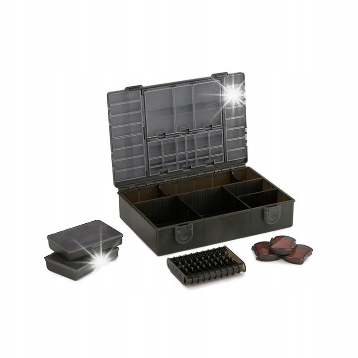 Cutie de pescuit Fox Edges Medium Tackle Box - Loaded, 27x19x7cm, set cu separatoare si etichete
