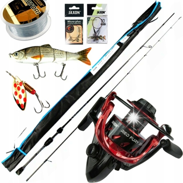 Jaxon pergető szett, GREY STREAM 2,4m 4-17g, Red Fury 300, tartozékokkal, többszínű