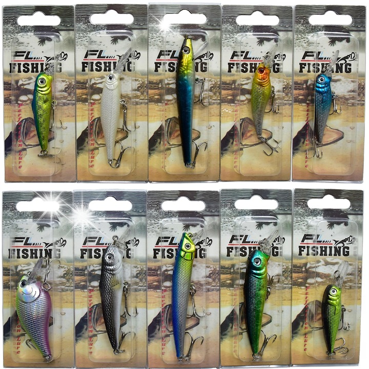 10 db FL műcsali szett, vegyes méretek 8-12cm, súly 6-14g, többszínű