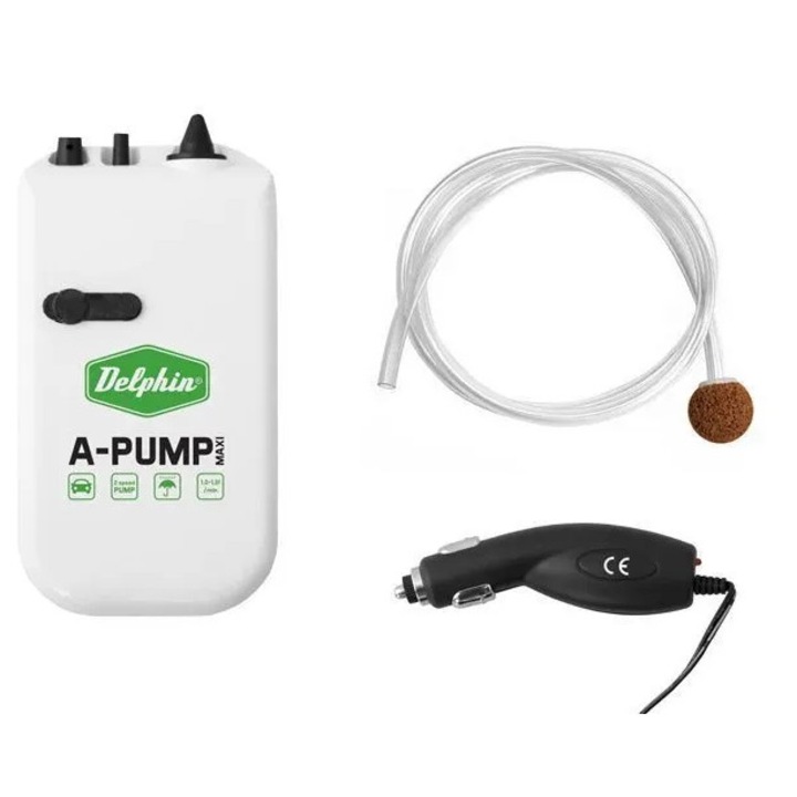 Delphin A-Pump Maxi levegőpumpa, 2 sebesség, 1.0-1.2l/perc, 145x79x43mm, elemes vagy autós adapteres tápellátás