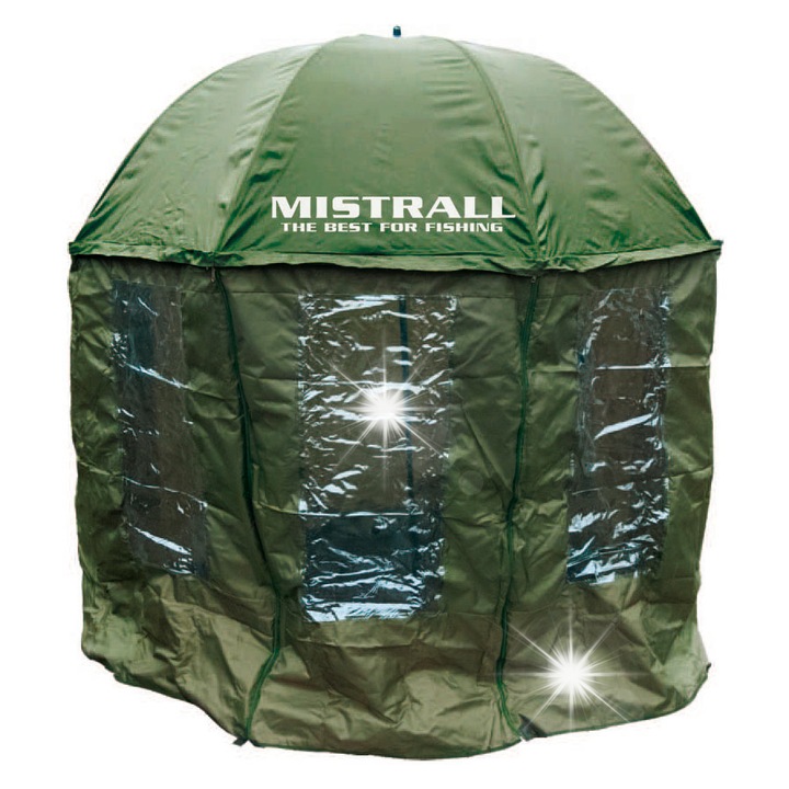 Parasol camping Mistrall, 100% inchis, 3 feronerie, verde, 205x238cm