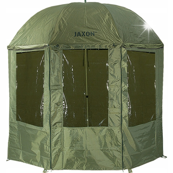 Parasol de pescuit Jaxon 250cm, cu protectie, culoare verde inchis, dimensiuni 135x135cm, greutate 4,1kg