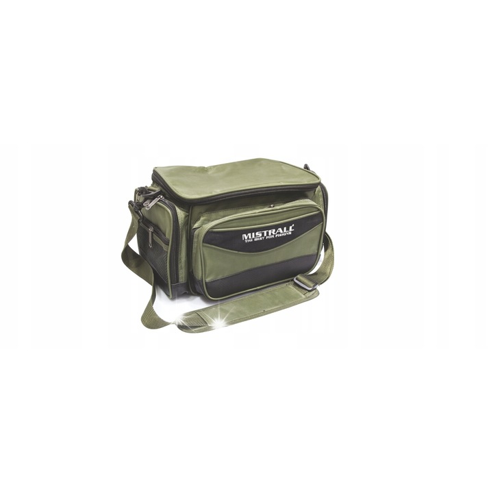 Geanta de pescuit Mistrall, 39x22x21cm, impermeabila, cu buzunare, 27x16x5cm, 18x18x5cm