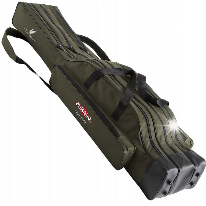 Geanta de pescuit Mikado, 3 compartimente, 160cm, verde, cu 2 buzunare laterale 57x12cm