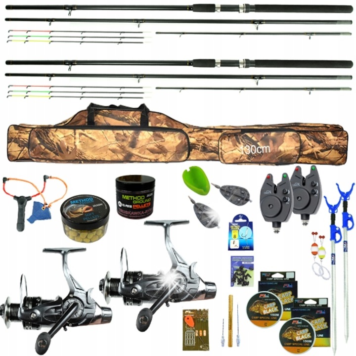 Set lansete pescuit Jaxon, 2x feeder 3,3m, 2x mulineta, 63 elemente
