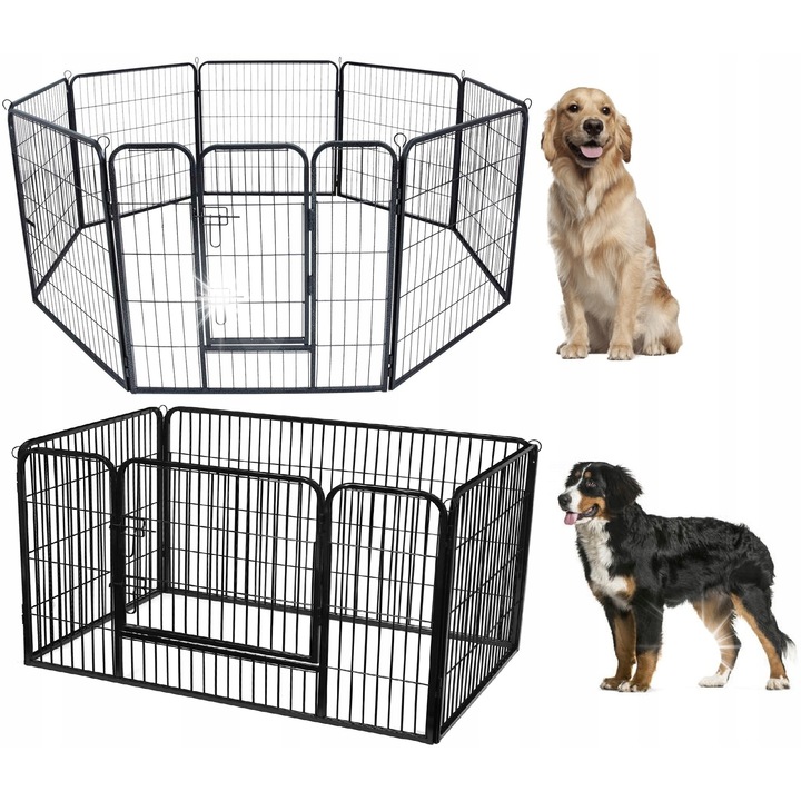 Anytech összecsukható fém kennel, 8 panel, 80x60 cm, fekete, kutyáknak és más kisállatoknak