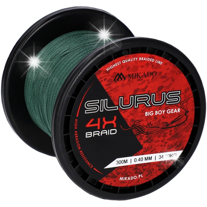 Plecionka pescuit Mikado Silurus 4X 0.40mm 300m verde, rezistenta 34.9kg
